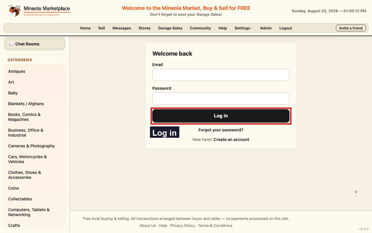 The login form