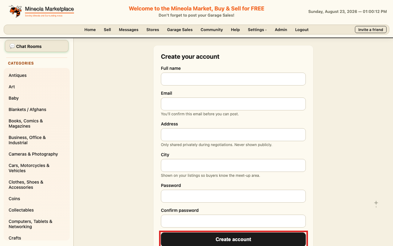 The sign-up form