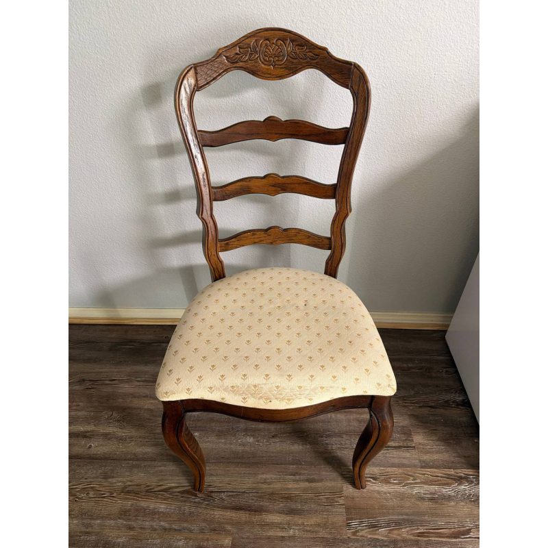 Vintage Carved Wood Dining Chair with Upholstered Seat